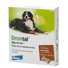 Таблетки Elanco Bayer Drontal Plus против гельминтов для собак, со вкусом мяса, 1 таблетка на 35 кг веса