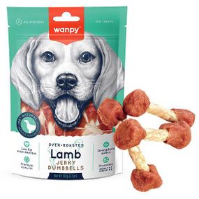 Wanpy Lamb Jerky Dumbell ВАНПІ В'ЯЛЕНИЙ ЯГНЕНОК КІСТЬ — ГАНЕЛЬНИЙ ласощі для собак