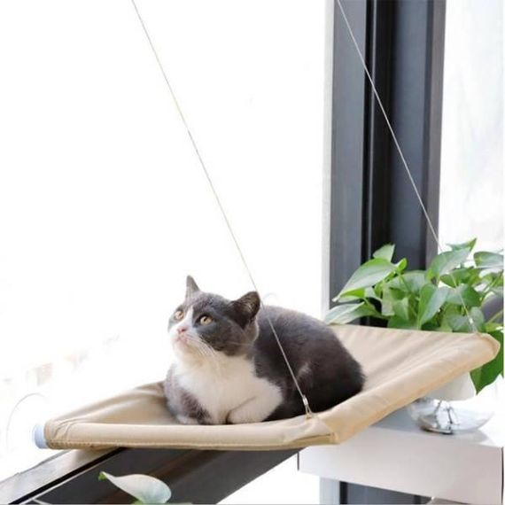 Лежанка для кішок на вікно з присосками Window Mounted Cat Bed Бежева