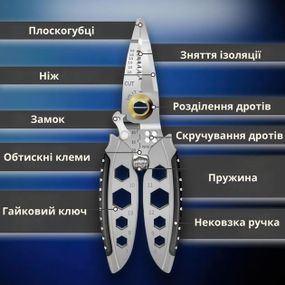 Інструмент для зняття ізоляції 16 в 1, стискання клем, зачистки проводів Мультитул стрипер AG-97