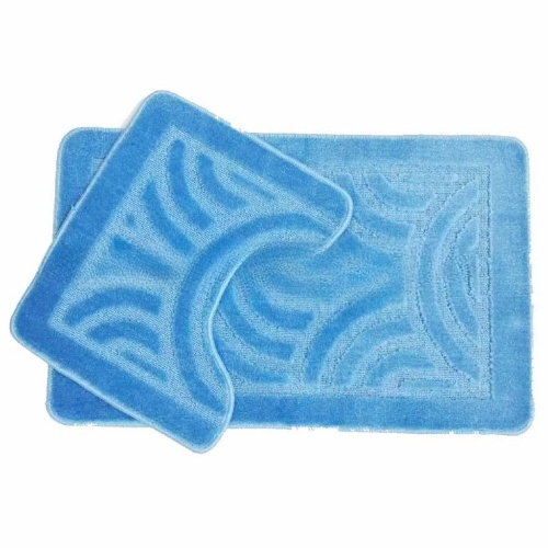 АКЦІЯ Набір килимків для ванної 2шт 40*50см+50*80см Орнамент Econom синій + Фіранка PEVA Дариана