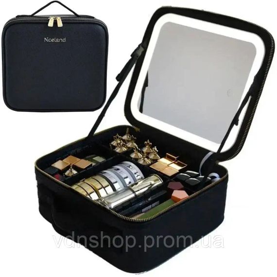 Черная Дорожная косметичка-чемоданчик с LED зеркалом Черная | Зображення 2