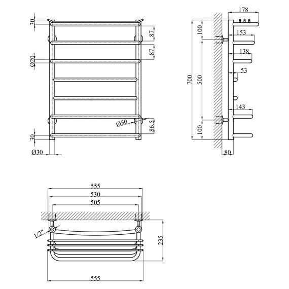 Сушарка для рушників водяна Kroner KRP Stern WT700x500-7 (CV036307) | Зображення 4
