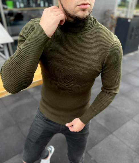 Мужской теплый вязаный гольф DS0002 рXL хаки | Зображення 2