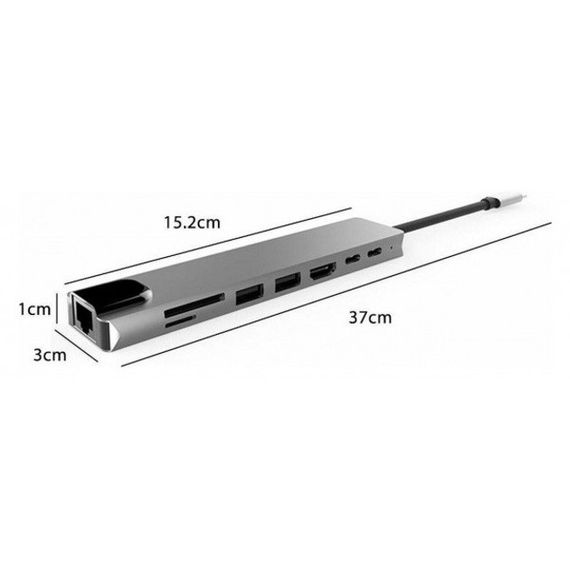 Хаб концентратор 8 до 1 USB Type-C перехідник  HDMI SD TF RJ45 | Зображення 1
