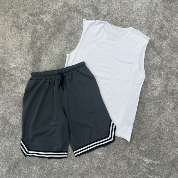 Мужской летний костюм майка и шорты BD0037 цвет белый + серый, размер XL | Зображення 1