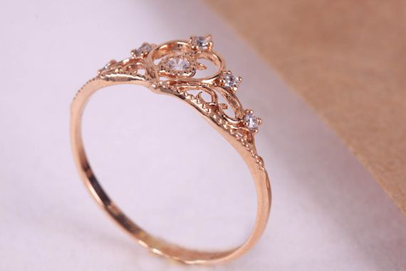 Кольцо корона из красного золота с фианитами 15 | Зображення 1