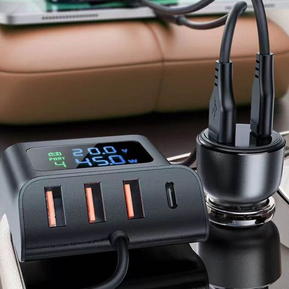 АЗП Acefast B11 Car Charger Splitter with Digital Display 138W (4USB-A/2C) Black | Зображення 3