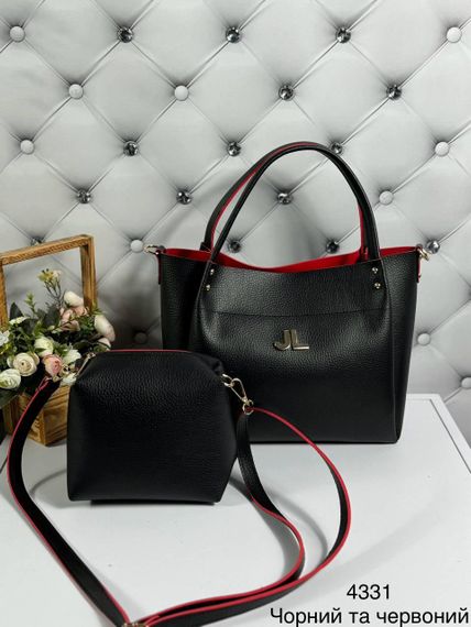 Жіноча сумка з косметичкою Чорна з червоним краєм