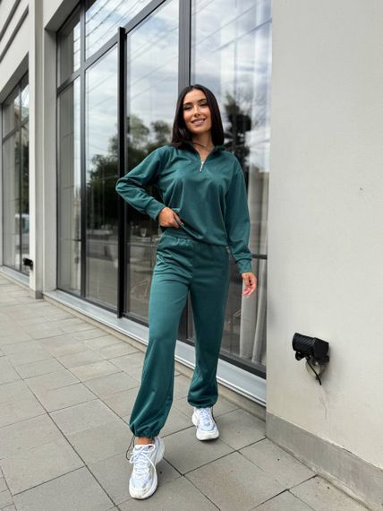 Женский спортивный костюм весна-осень свитшот и джоггеры NB24049 цвет зеленый, размер 50/52