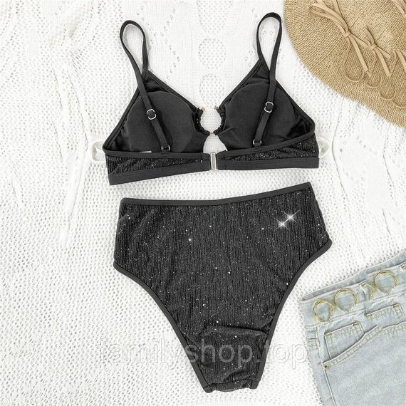 Раздельный женский купальник с топом и плавками с высокой талией блестящий, MBk960 цвет черный, размер S | Зображення 5