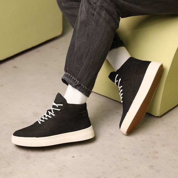 Кеди шкіряні зимові 587473 Чорні молочні 40 41 42 43 44 45