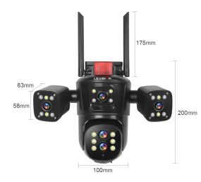 Відеокамера 4K Multi Lens 4 екранні 360-градусні камери IP-камера чотири об'єктиви