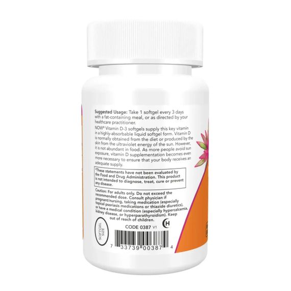 NOW Vitamin D-3 / Витамин D-3 10000 MО в мягких капсулах №240 | Зображення 2