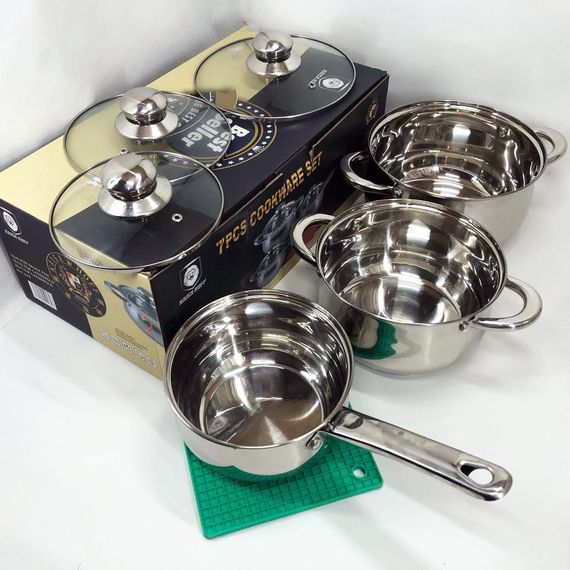 Набір каструль 7 предметів LB-1927B-7 із нержавіючої сталі зі GE-497 скляною кришкою | Зображення 9