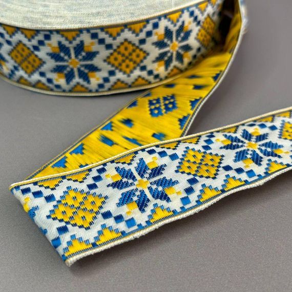 3см тасьма національна з українським орнаментом - жовто-блакитна | Зображення 1