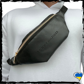 Бананка Tommy Hilfiger. Сумка через плечо, сумка на поясе. TH. Томми Хилфигер черная, унисекс