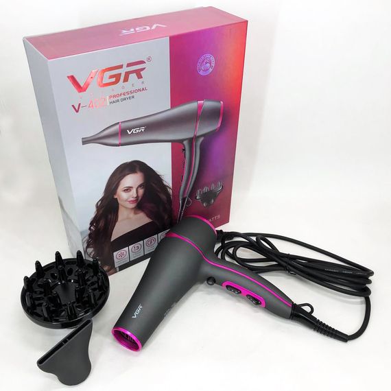 Професійний потужний фен з насадками VGR V-402 з концентратором та дифузором 2200 Вт. для сушіння та GK-507 укладання волосся | Зображення 9