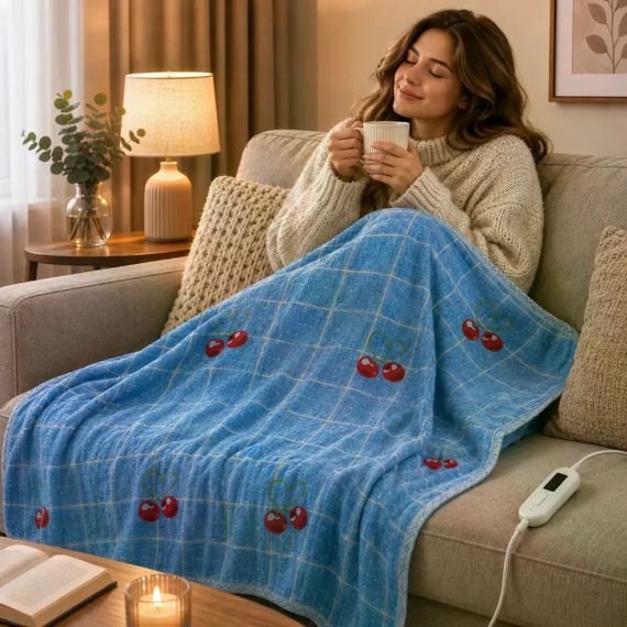 Електропростирадло Electric Blanket 150×170 см з 2 режимами підігріву, клітинка з вишнями | Зображення 5