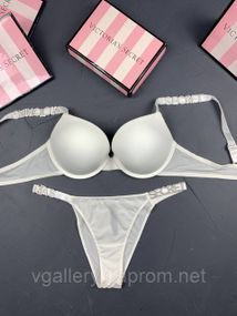 Комплект красного женского нижнего белья Victoria’s Secret Модель Буквы Стразы Виктория Сикрет M, 75В, Белый