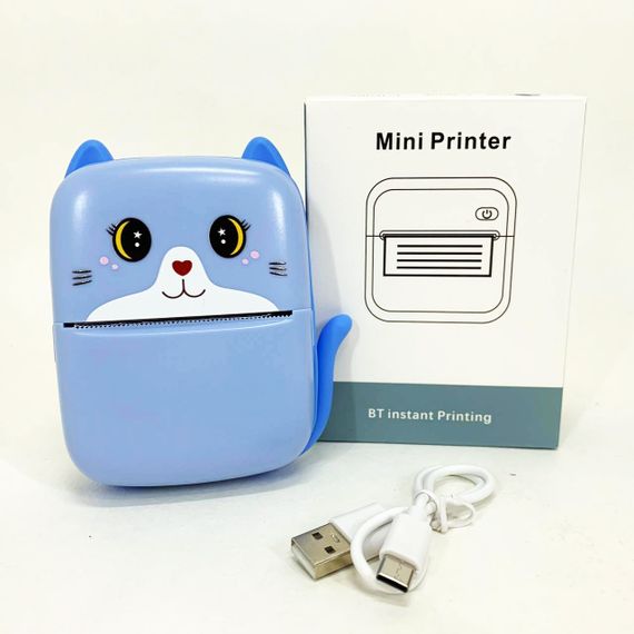 Портативный детский термопринтер с Bluetooth A8 Cat мини принтер для телефона Blue NI-49