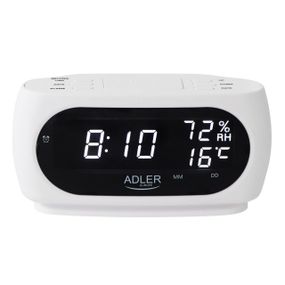 Часы-будильник Adler AD 1186 настольные, электронные, с LED-дисплеем, термометр, гигрометр, белые