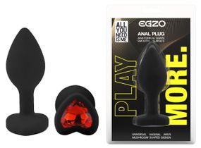 Силиконовая анальная пробка EGZO - Silicone Black Heart Plug Red, size S Sex Aura