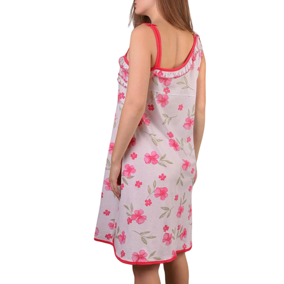 Нічна сорочка жіноча бавовна з малюнками квітів білий-малиновий L/XL | Зображення 1