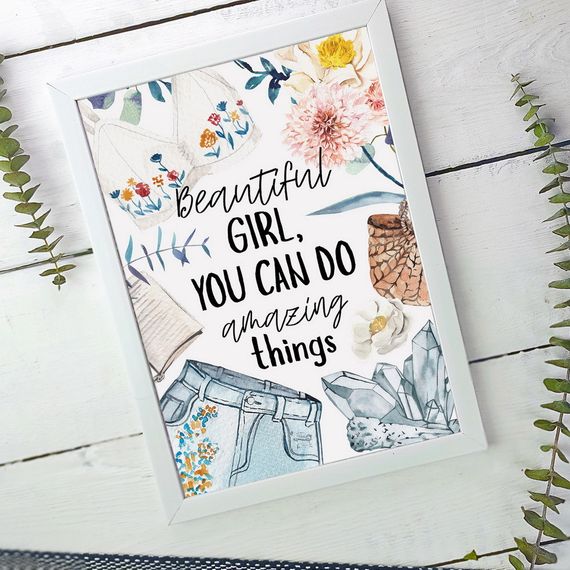 Постер в рамке Beautiful girl, you can do amazing things 21x30 см, A4 (WMT4_21M005_WH)