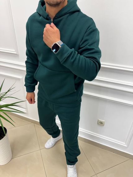 Теплий чоловічий спортивний костюм на флісі худі на блискавці і штани колір зелений розмір М (48-50) adl1003 | Зображення 4