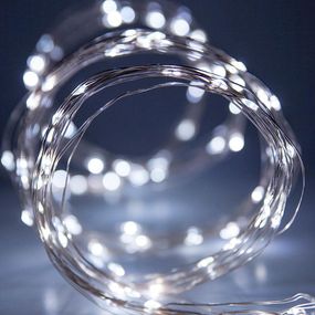 Новогодние гирлянды. Медная проволочная лампа 100LED 10м, (батарейки) Цвет белый Силиконовый провод (7108)