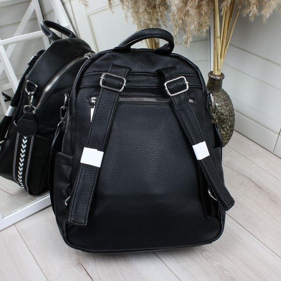 Рюкзак-сумка жіночий з якісної екошкіри. Рюкзак для дівчаток. Рюкзак чорний | Зображення 3