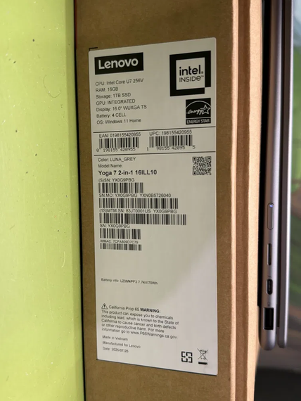 Ультрабук-трансформер Б-клас Lenovo Yoga 7 2in1 / 16" (1920x1200) IPS Touch / Intel Core Ultra 7 256V (8 ядер по 2.2 - 4.8 GHz) / 16 GB DDR5 / 1000 GB SSD / Intel Arc 140V GPU / WebCam / TouchID б/в | Зображення 6