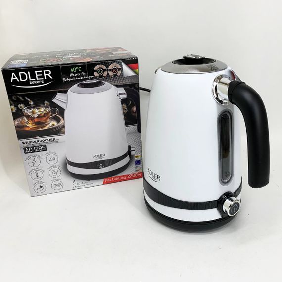 Хороший електрочайник для дому Adler AD 1295w 1.7л 1850Вт, Чайник дисковий, Побутовий чайник для кухні RG-66 | Зображення 2