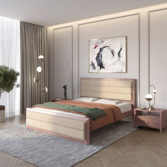 Односпальне дерев'яне ліжко Mebigrand Барселона Б5 Горіх лісний/Аляска 23 (Бежевий) 80х190 см (MBG-13056)