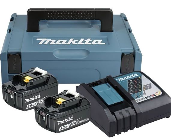Набор аккумуляторов + зарядное устройство Makita  LXT BL1830 x 2шт (18В, 3Ач) + DC18RC, кейс Makpac1 (197952-5)