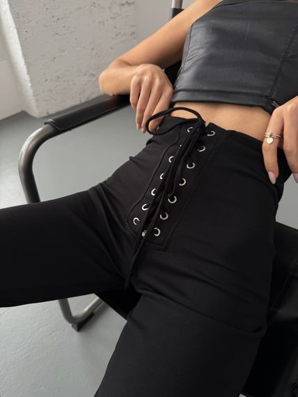 Женские лосины-брюки со шнуровкой трикотажные LI2045 цвет черный, размер 42/44 | Зображення 7