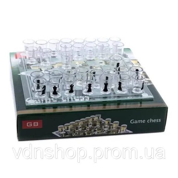 Алко Пьяные шахматы с рюмками и стеклянной доской 24х24 см. Алкогольные шахматы рюмки, настольная игра 32 рюмки WI-43 | Зображення 1