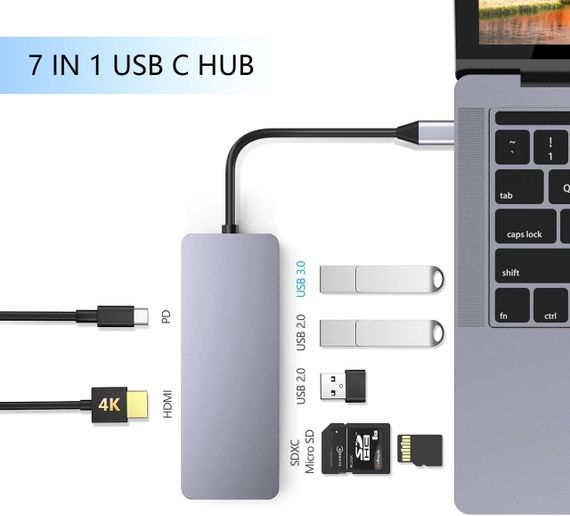 Хаб USB-C 4в1, концентратор з HDMI 4K, USB 3.0, кардрідером SD/TF, OTG, адаптер док-станція для MacBook, Samsung DeX, Huawei | Зображення 1