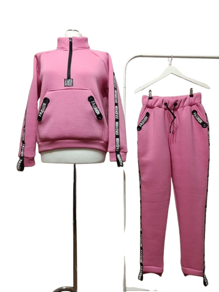 Женский спортивный костюм Fashion толстовка и штаны розовый теплый зимний трехнитка с начосом 56 | Зображення 1
