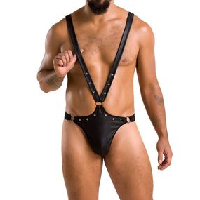 Мужское боди с люверсами Passion 028 HARRY S/M Black, экокожа, на лямках