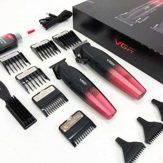 Професійний набір для стрижки волосся VGR V-640 акумуляторний Barber Combo PREMIUM. Колір: червоний | Зображення 9