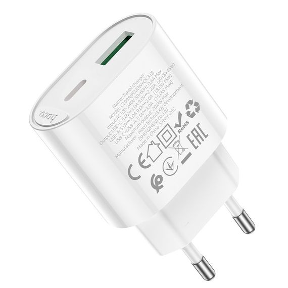 СЗУ 110-240V HOCO C109A 1xUSB-C, PD20W, White, Blister | Зображення 5