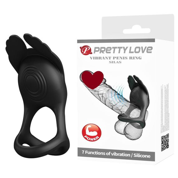 Ерекційне віброкільце з крильцями PRETTY LOVE Silas 7 режимів, чорне Sex Aura