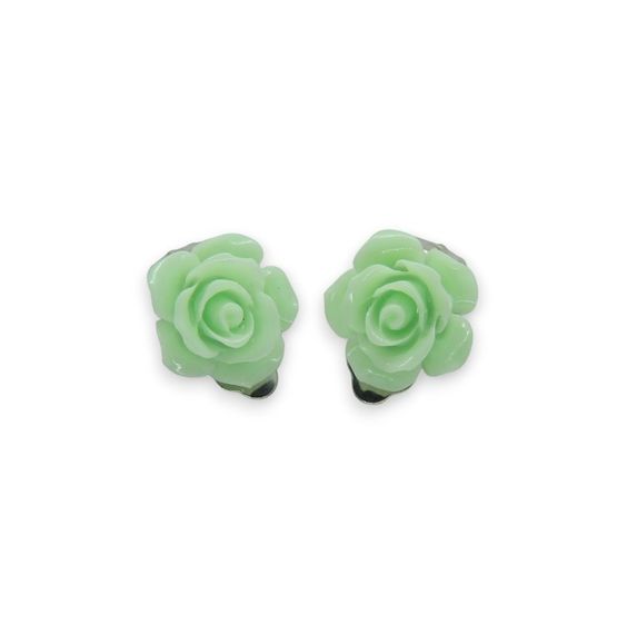 Клипсы серьги детские для ушей без пробивания уха Liresmina Jewelry серьги в виде цветка Роза салатовая