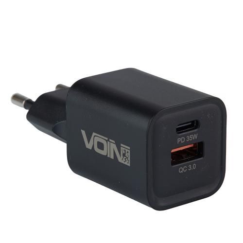 Мережевий зарядний пристрій VOIN 35W, 1 USB, QC3.0 18W + 1 PD 35W | Зображення 1
