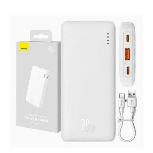 Павербанк Baseus Airpow 20000 mAh, швидка зарядка 20W QC3.0 PD3.0, USB + Type‑C, білий