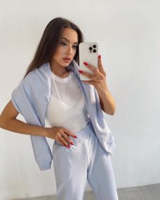 Костюм свободного кроя голубой M-L