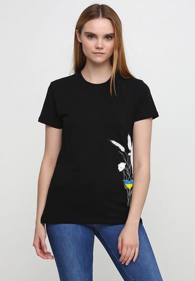 Футболка жіноча чорна з принтом "Колоски", 2XL