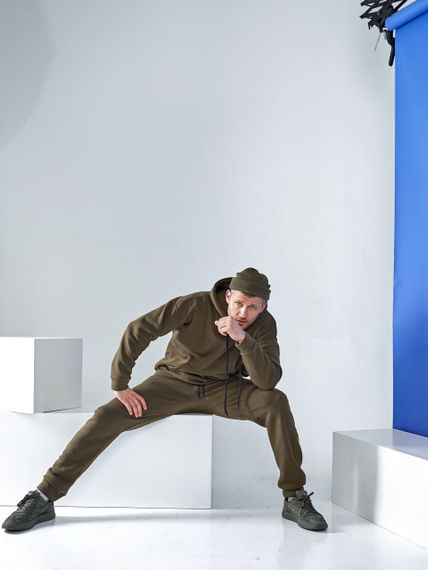 Мужской теплый спортивный костюм на флисе двойка KI503 цвет хаки, размер 50/52 | Зображення 1